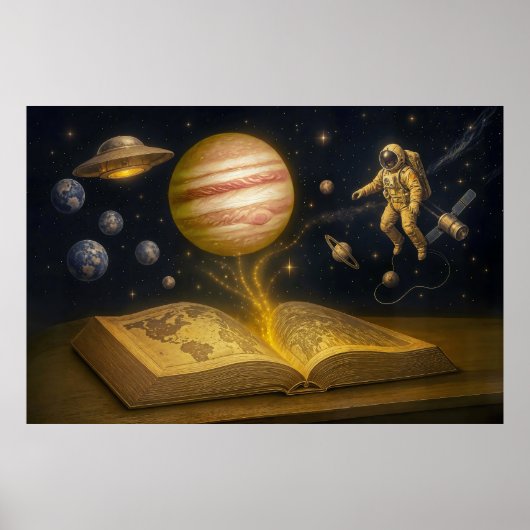宇宙の絵本から宇宙飛行士が浮かび上がる ポスター (正面)