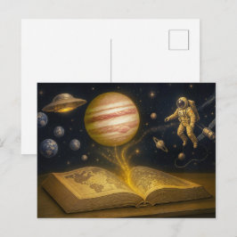 宇宙の絵本から浮かぶ宇宙飛行士 シーズンポストカード