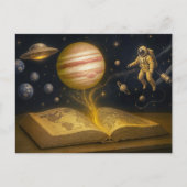 宇宙の絵本から浮かぶ宇宙飛行士 シーズンポストカード (正面)