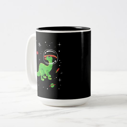 宇宙の緑と赤のパラショロフォスディノス ツートーンマグカップ (正面左)