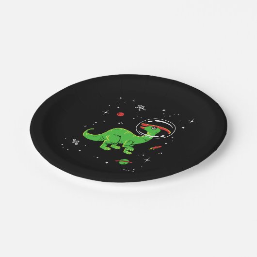 宇宙の緑と赤のパラショロフォスディノス ペーパープレート (アングル)