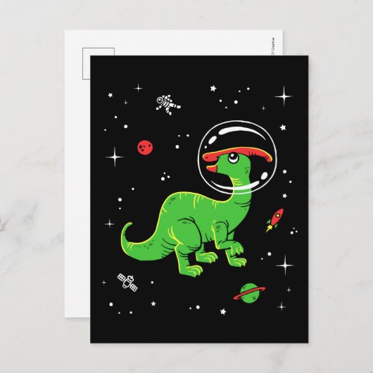 宇宙の緑と赤のパラショロフォスディノス ポストカード (正面/裏面)