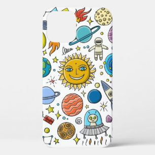 宇宙の背景。システムの惑太陽の星。ロック iPhone 12ケース