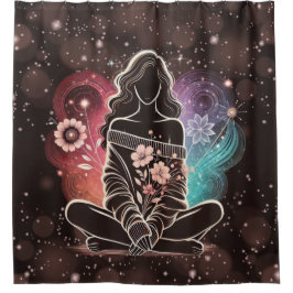 宇宙の花の夢の中の穏やかな女性 シャワーカーテン