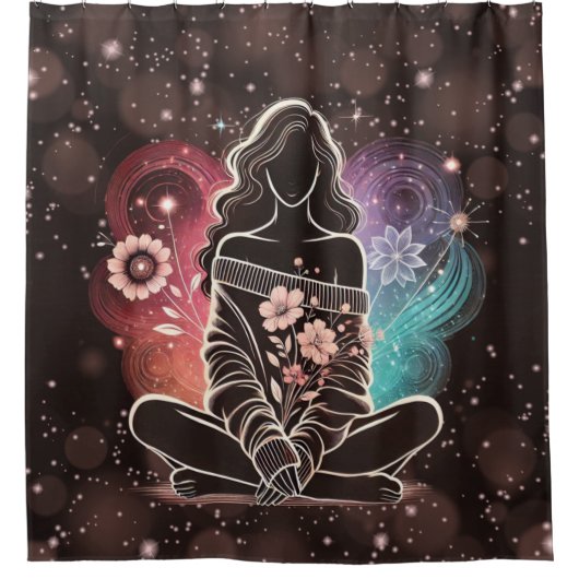 宇宙の花の夢の中の穏やかな女性 シャワーカーテン (正面)