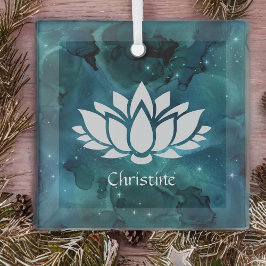 宇宙の蓮の花ティール（緑がかった色） ガラスオーナメント