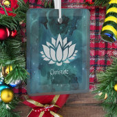 宇宙の蓮の花ティール（緑がかった色） ガラスオーナメント