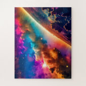 宇宙の虹が曇り宇宙空間のシーンで輝く ジグソーパズル (縦)