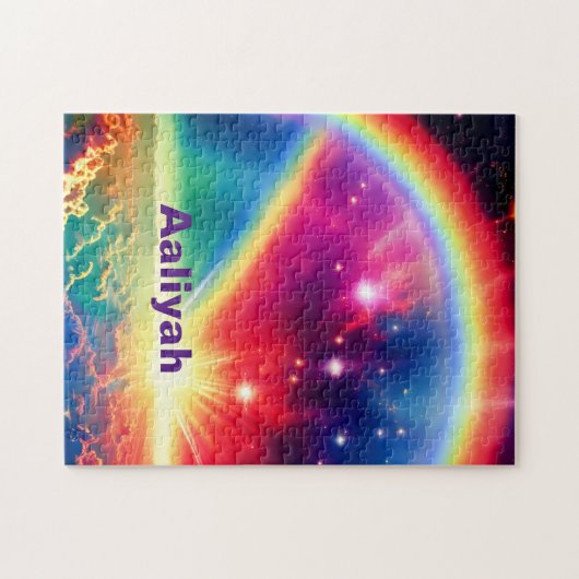 宇宙の虹の上のファンタジーインディゴクラウドシーン ジグソーパズル (横)