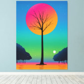 宇宙の虹の下で鮮やかな木が立つ キャンバスプリント (インサイチュ (ウッドフロア))