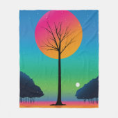 宇宙の虹の空の下の鮮やかな木 フリースブランケット (正面)