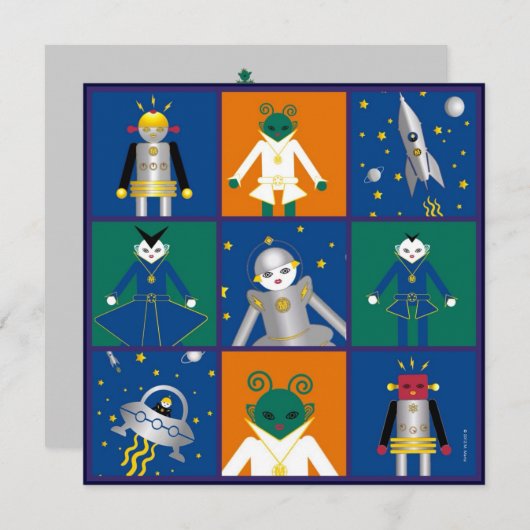 宇宙の誕生日のパーティの招待状のMartzkins 招待状 (正面/裏面)