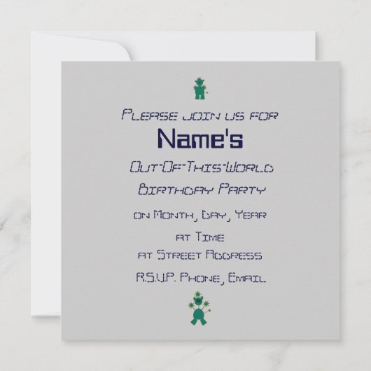 宇宙の誕生日のパーティの招待状のMartzkins 招待状 (裏面)