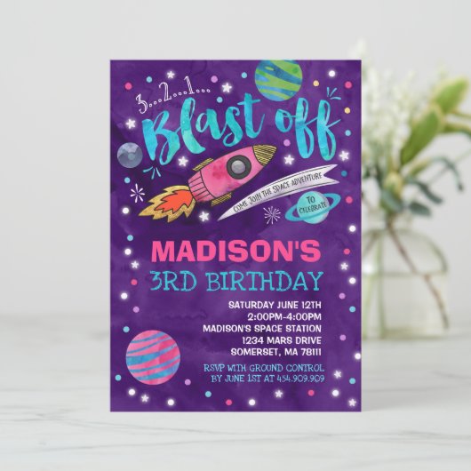 宇宙の誕生日の招待状の宇宙のパーティー 招待状 (スタンド正面)