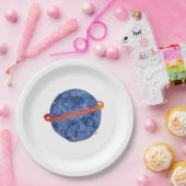 宇宙の誕生日の青い惑星の銀河系の水彩画 ペーパープレート (パーティー)