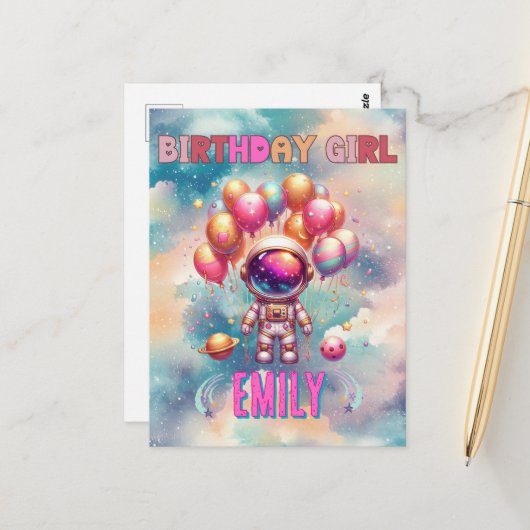 宇宙の誕生日ガール フライトクルー ポストカード (正面/裏面インサイチュ)