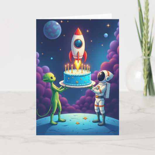 宇宙の誕生日ケーキカード カード (正面)