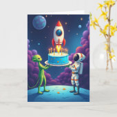 宇宙の誕生日ケーキカード カード (黄色い花)