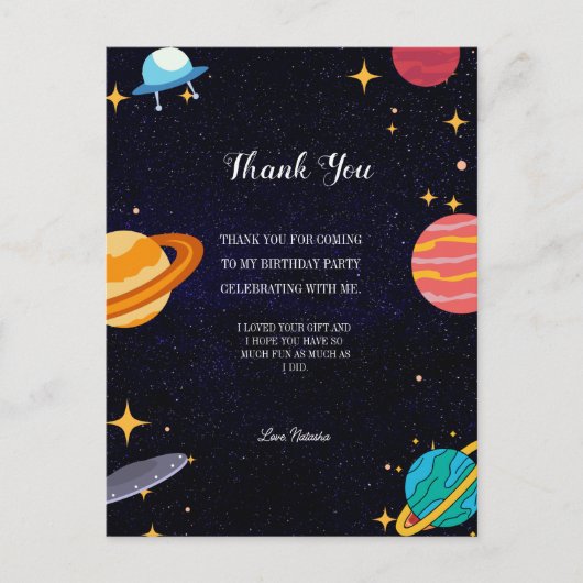 宇宙の誕生日パーティーのテーマに感謝 ポストカード (正面)