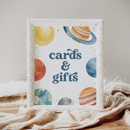 宇宙の誕生日パーティーカードとギフトサイン ポスター