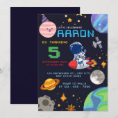 宇宙の誕生日パーティー 宇宙飛行士と惑星たちと 招待状 (正面/裏面)