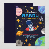 宇宙の誕生日パーティー 宇宙飛行士と惑星たちと 招待状 (正面/裏面)