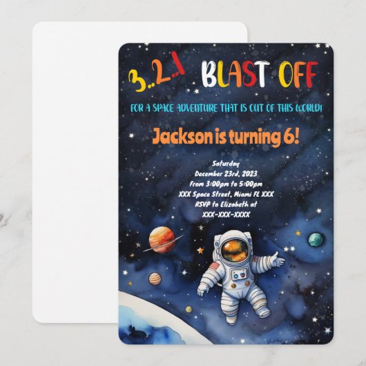 宇宙の誕生日パーティー 招待状 (正面/裏面)