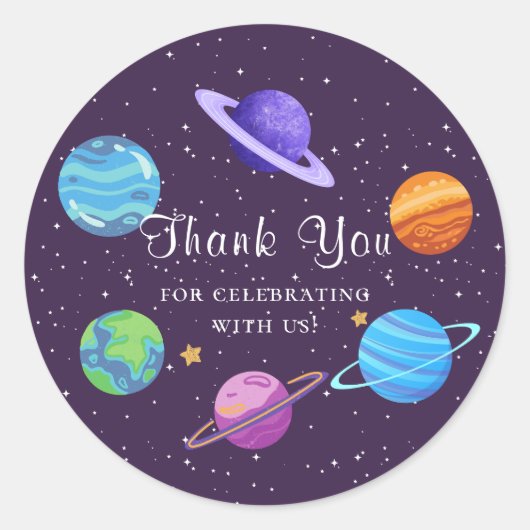 宇宙の誕生日感謝ステッカー ラウンドシール (正面)