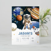 宇宙の誕生日招待状、宇宙飛行士の銀河 箔招待状 (立ち正面)