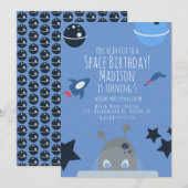 宇宙の誕生日 エイリアンをテーマにした青い招待状 招待状 (正面/裏面)