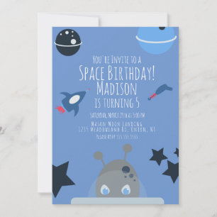 宇宙の誕生日 エイリアンをテーマにした青い招待状 招待状