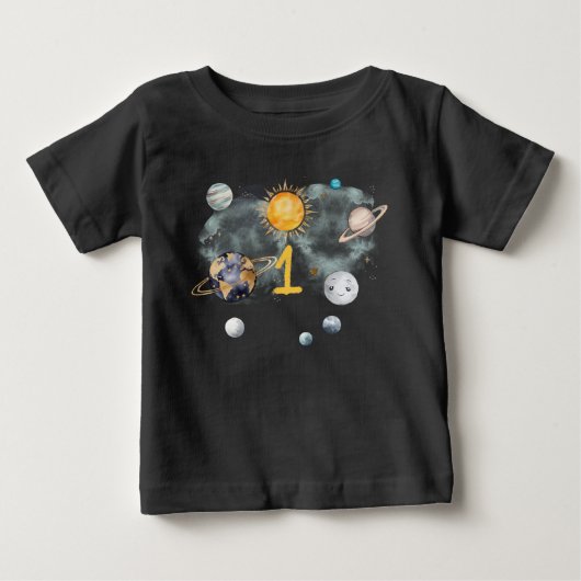 宇宙の誕生日 ギャラクシー 太陽 月 星 惑星 ベビーTシャツ (正面)