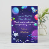 宇宙の赤ちゃんが青い宇宙飛行士の惑星にシャワーを浴びる サンキューカード (スタンド正面)