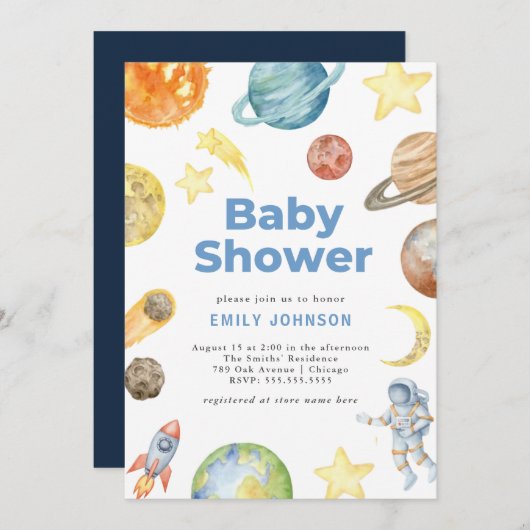 宇宙の赤ちゃんシャワーの招待状 招待状 (正面/裏面)