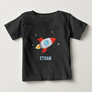 宇宙の赤と灰色のロケット ベビーTシャツ