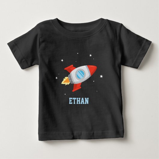 宇宙の赤と灰色のロケット ベビーTシャツ (正面)