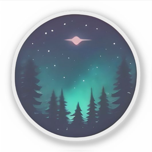 宇宙の輝きの下の穏やかな森 シール (正面)