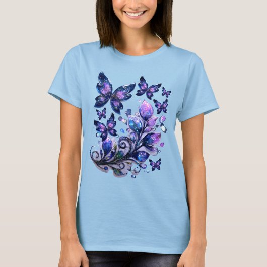 宇宙の輝きの蝶々 Tシャツ (正面)