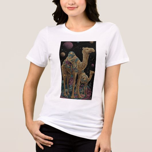 宇宙の金のラクダのデュオ トライブレンドTシャツ (正面)