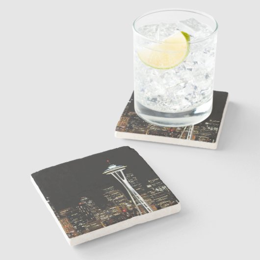 宇宙の針との夜のシアトルのスカイライン、 ストーンコースター (横)