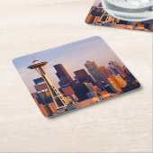 宇宙の針はシアトルの薄暗がりにタワーです スクエアペーパーコースター (アングル)