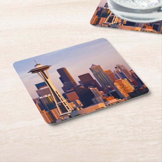 宇宙の針はシアトルの薄暗がりにタワーです スクエアペーパーコースター (アングル)