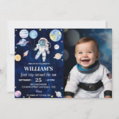 宇宙の銀河の少年 1歳の誕生日パーティー招待状 招待状 (正面)