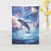 宇宙の銀河の背もたれクジラ カード (黄色い花)