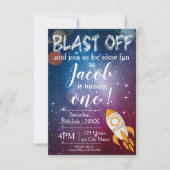 宇宙の銀河ロケット船1歳誕生日パーティー 招待状 (正面)