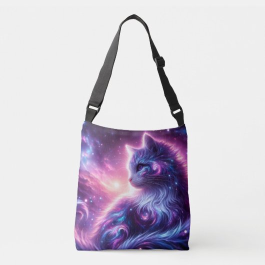 宇宙の銀河神秘的な猫の天体 クロスボディバッグ (正面)