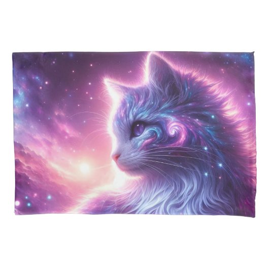 宇宙の銀河神秘的な猫の天体 枕カバー (正面)