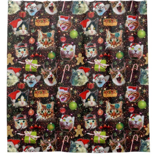 宇宙の銀河系のクリスマス猫はおもしろいな休日を主演します シャワーカーテン (正面)