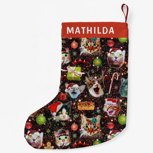 宇宙の銀河系のクリスマス猫はおもしろいな休日を主演します スモールクリスマスストッキング (裏面)