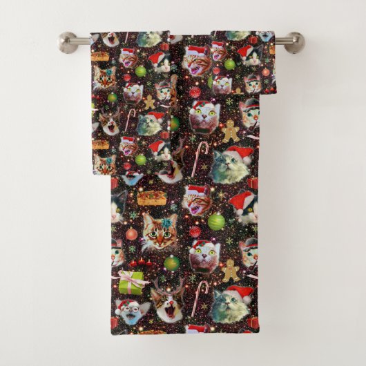 宇宙の銀河系のクリスマス猫はおもしろいな休日を主演します バスタオルセット (インサイチュ)